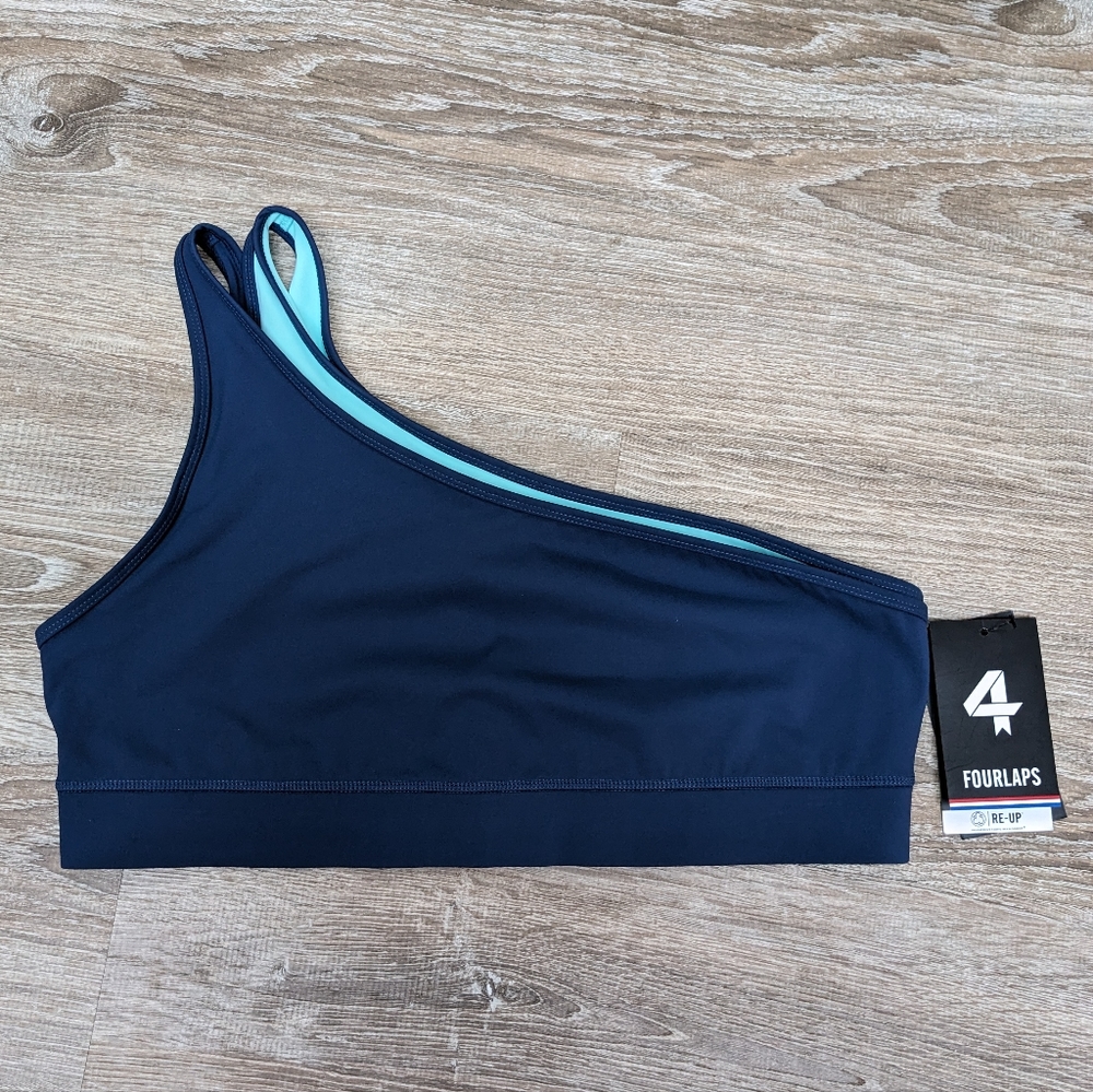 NWT Fourlaps Solo One Blue Activewear One Shoulder Sports Bra Size XL